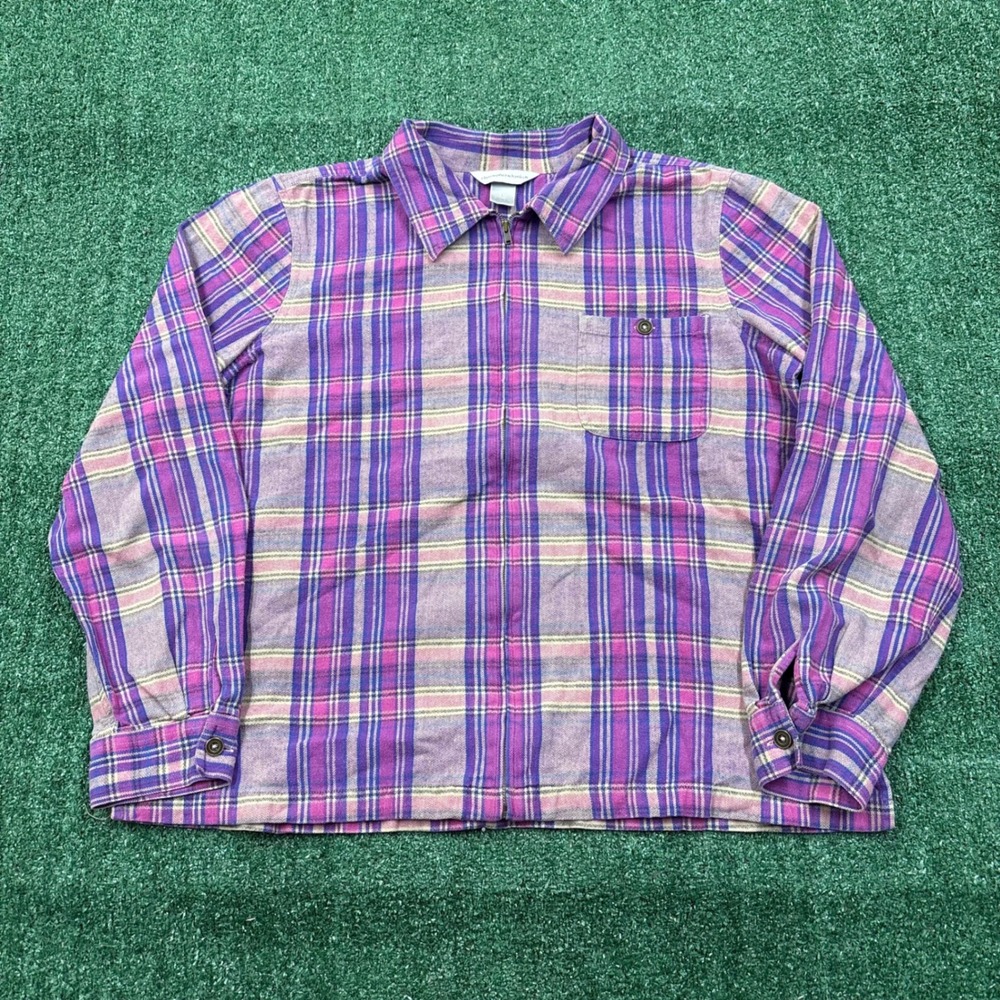 Christopher & Banks Plaid Zip Up Flannel Jacket Purple Pink L